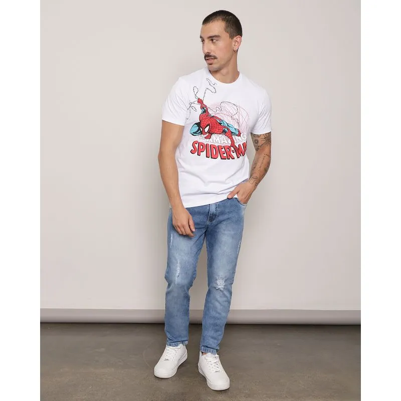 Calça Jeans Masculina Com Destroyed e Puídos Azul Médio 48