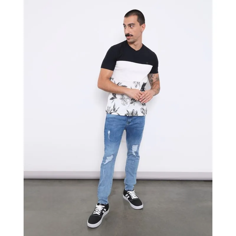 Calça Jeans Masculina Skinny Destroyed Azul 36