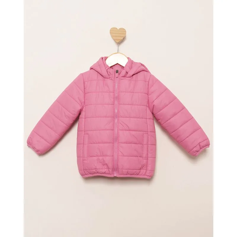 Jaqueta Bebê Puffer Bolsos Com Capuz Rosa 2
