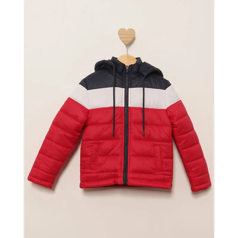 Jaqueta Bebê Puffer Recortes Com Capuz Removível Vermelho 1