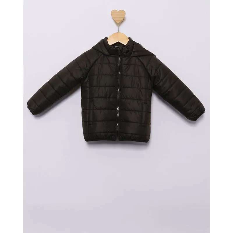 Jaqueta Bebê Puffer Bolsos Com Capuz Preta 3