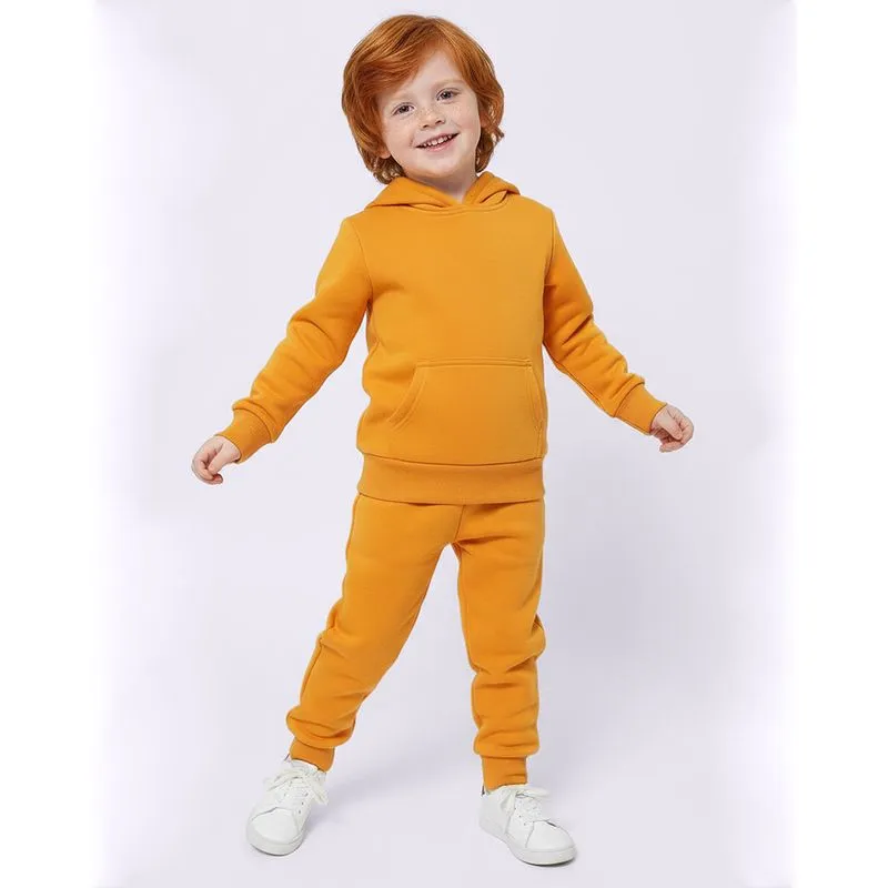 Blusão Moletom Bebê Manga Longa Bolso Canguru Com Capuz Mostarda 3