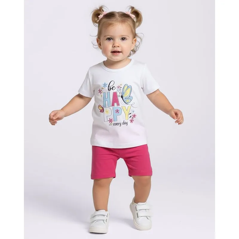 Conjunto Bebê Curto Estampa Happy Branco 3