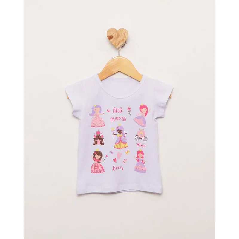 Blusa Bebê Manga Curta Estampa Princesinhas Branca 3
