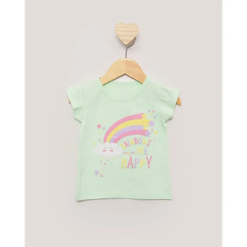 Blusa Bebê Manga Curta Estampa Nuvem E Estrelinhas Com Glitter Verde 2