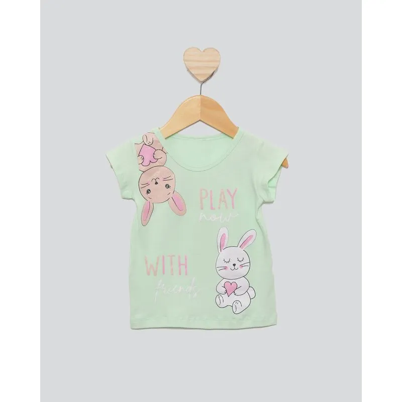 Blusa Bebê Manga Curta Estampa Frontal Bichinhos Com Glitter Verde 1