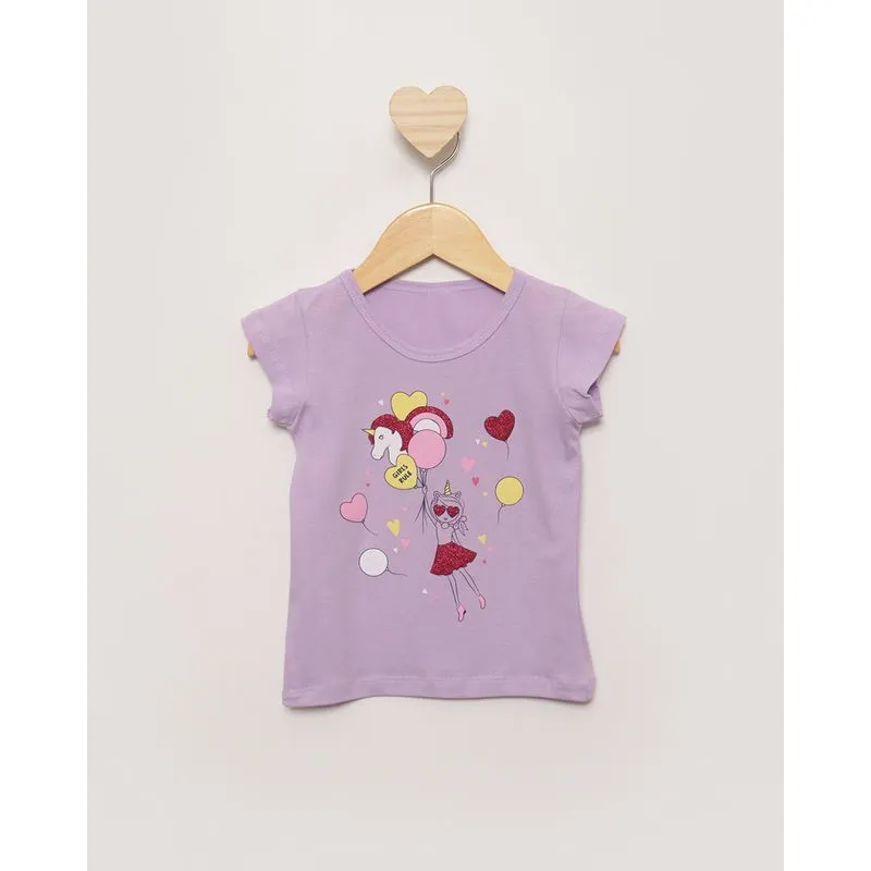 Blusa Bebê Manga Curta Estampa Unicórnio Lilás 1