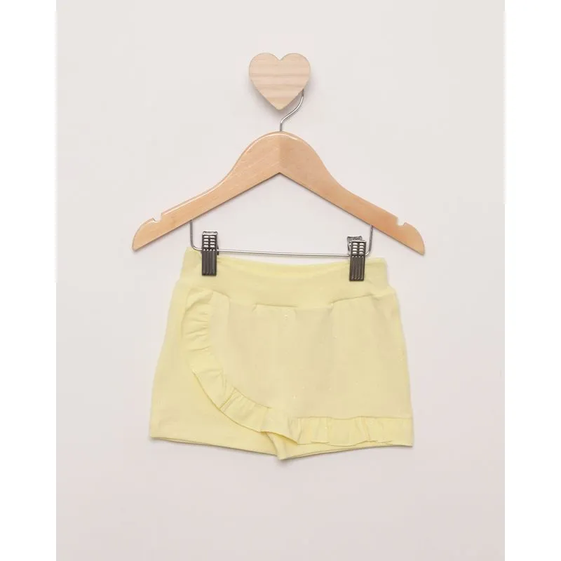 Short Saia Bebê Com Babado E Brilho Amarelo Claro 1