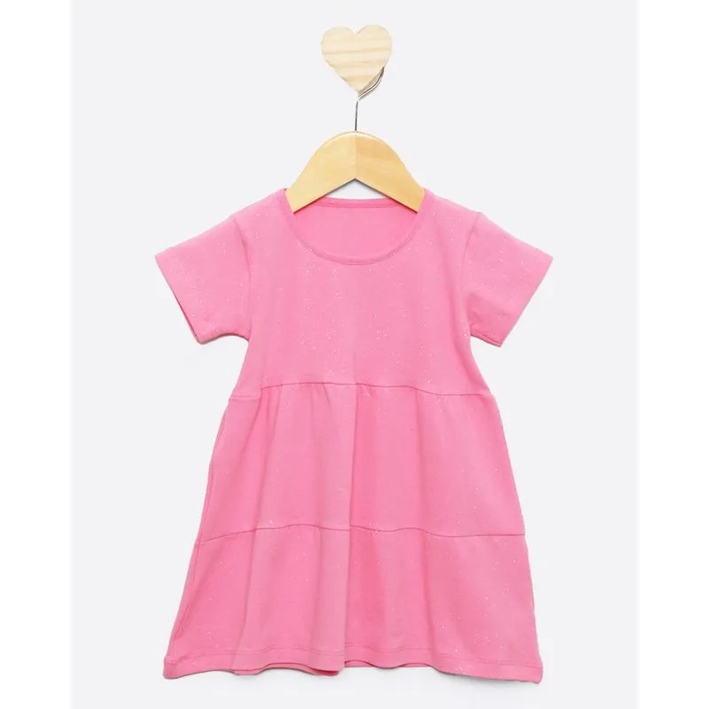 Vestido Bebê Três Marias Com Glitter Manga Curta Rosa 1