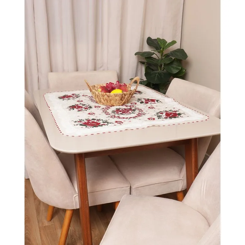 Toalha de Chá Quadrada 65cm x 90cm Estampa Floral Bege UN