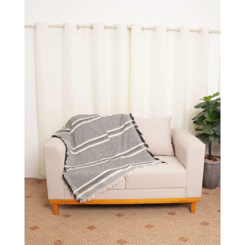 Manta Para Sofá Naturale 140cm x 170cm Estampa Étnica Preta UN