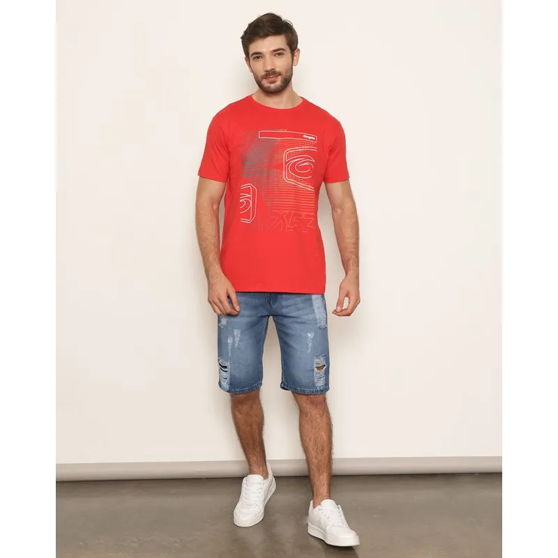 Bermuda Jeans Masculina Reta Com Destroyed Azul 42