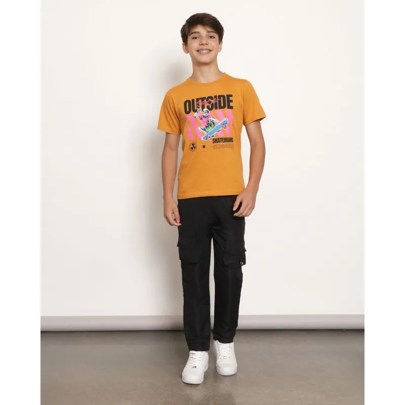 Calça Juvenil Reta Bolso Cargo Preta 16