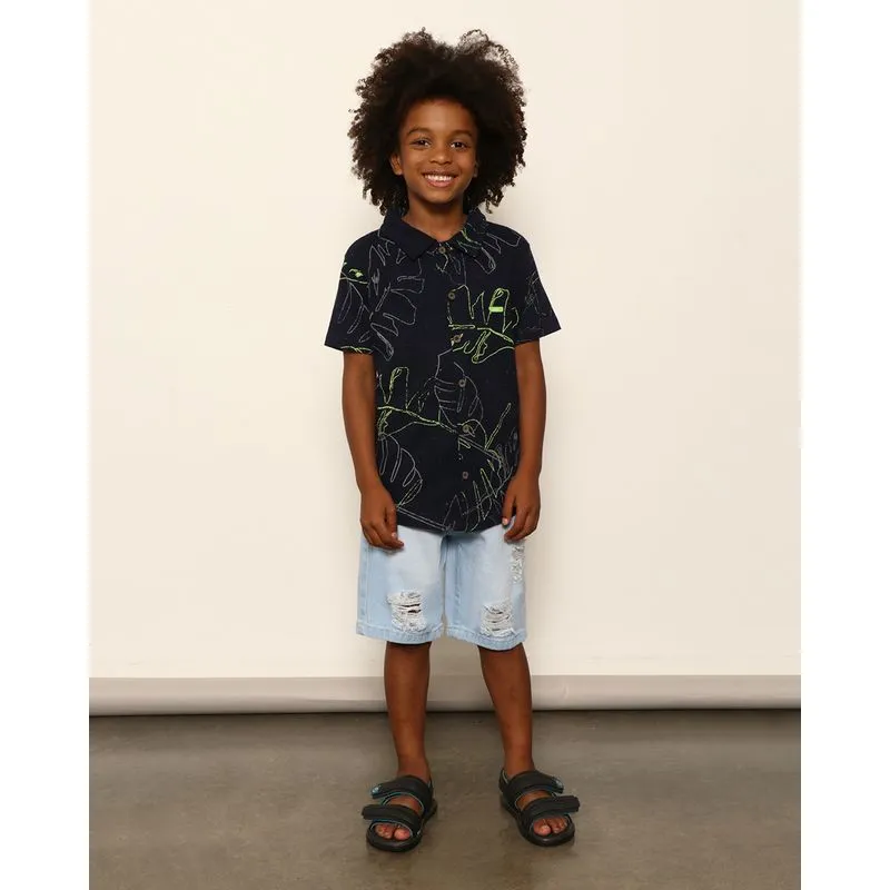 Bermuda Jeans Infantil Reta Destroyed Azul 8