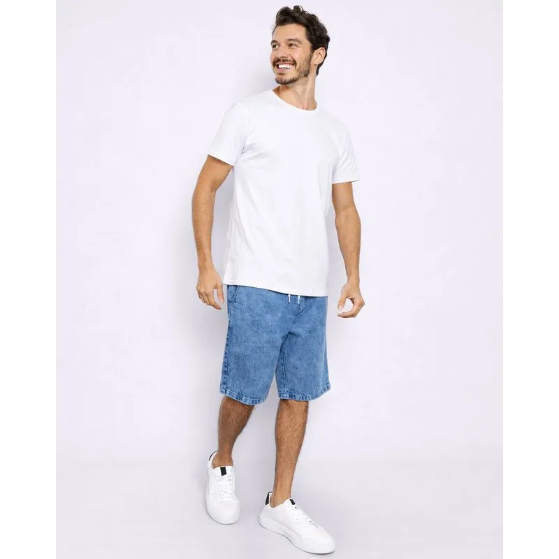 Bermuda Jeans Masculina Marmorizada Com Cordão Azul M