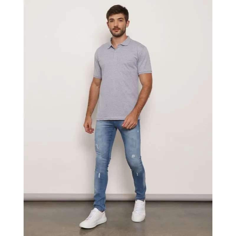 Calça Jeans Masculina Slim Destroyed Azul 44