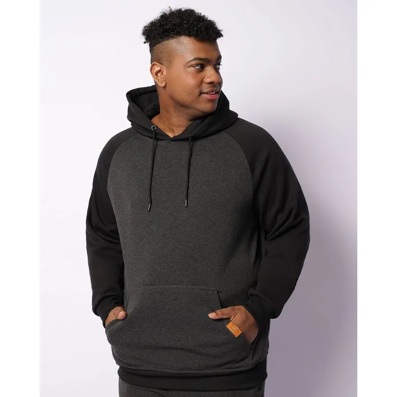 Blusão Moletom Plus Size Masculino Raglan Peluciado Bolso Canguru Com Capuz Cinza G2