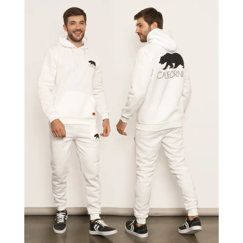 Blusão Moletom Masculino Bolso Canguru Com Capuz Branco P