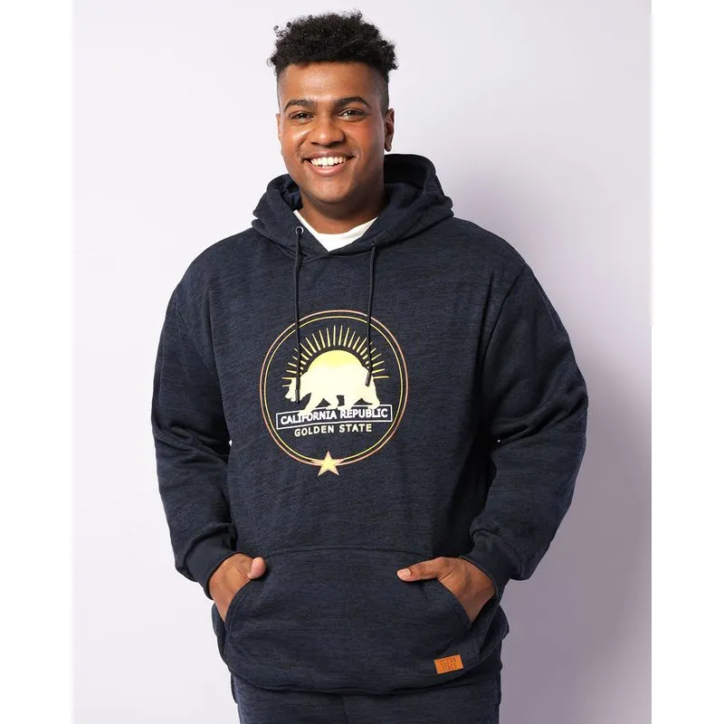 Blusão Moletom Plus Size Masculino Peluciado Bolso Canguru Com Estampa Marinho G3