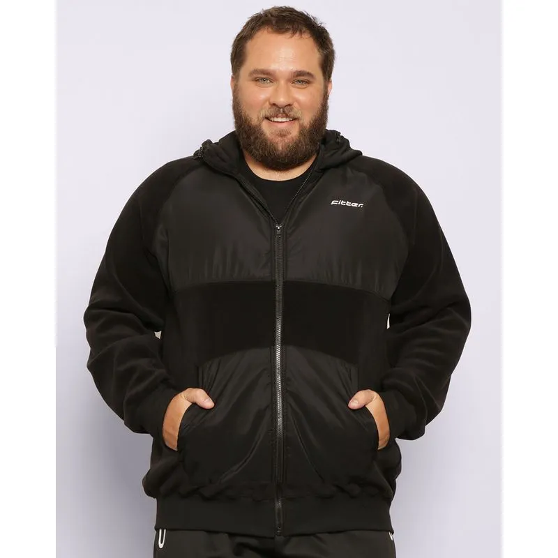 Jaqueta Esportiva Plus Size Masculina Fitter com Capuz Preta G3