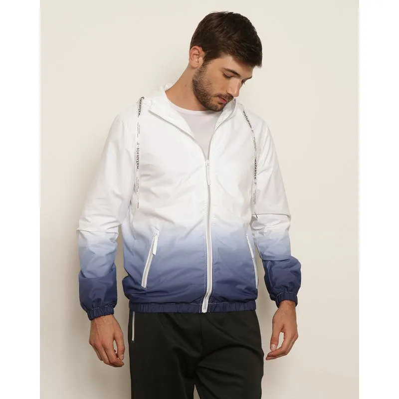 Jaqueta Masculina Esportiva Fitter Corta Vento Com Capuz Degradê Branca P