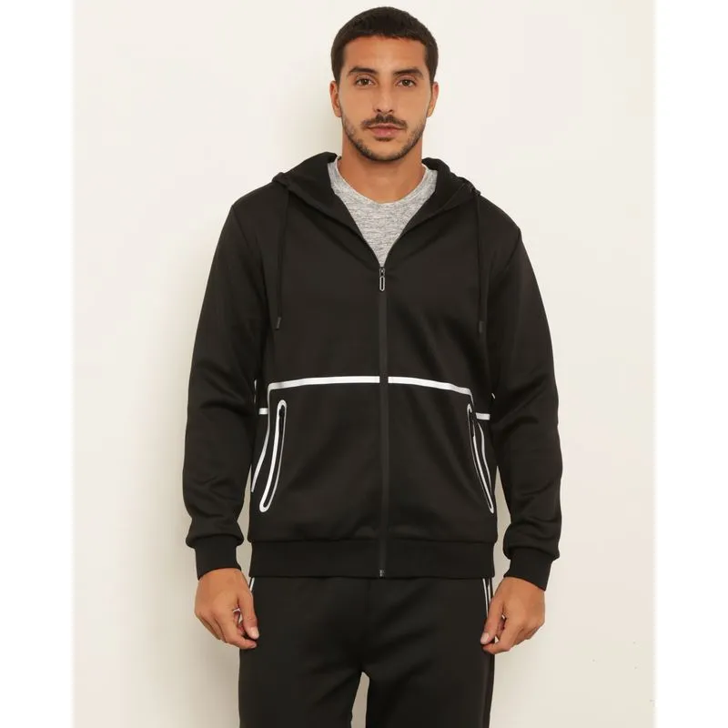 Jaqueta Masculina Esportiva Helanca Fitter Capuz Com Recortes Refletivos Preta M