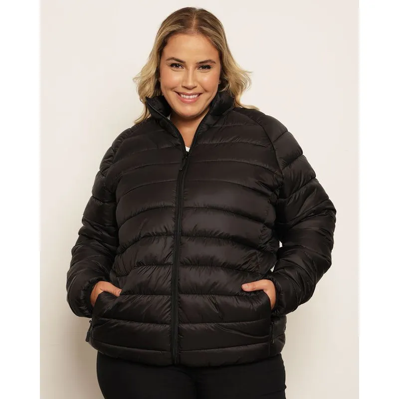 Jaqueta Plus Size Feminina Puffer Com Bolsos Preta G2