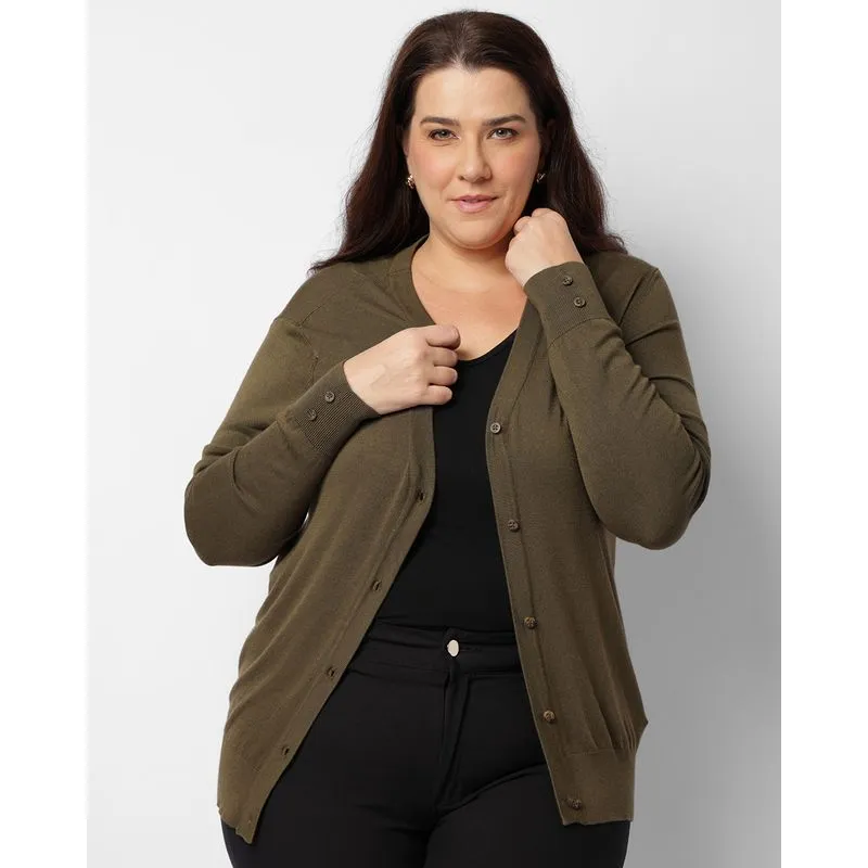 Cardigan Plus Size Feminino Verde Escuro G1