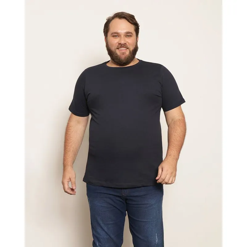 Camiseta Masculina Plus Size Básica Lisa Manga Curta Gola Careca Marinho G1