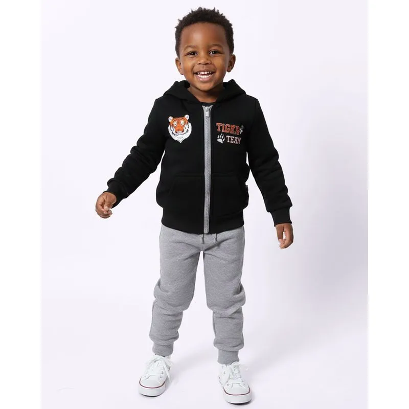 Conjunto Moletom Bebê Longo Bolsos Com Capuz Preto 1