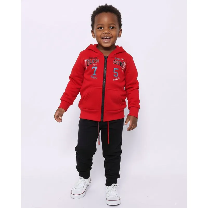 Conjunto Moletom Bebê Longo Bolsos Com Capuz Vermelho 3