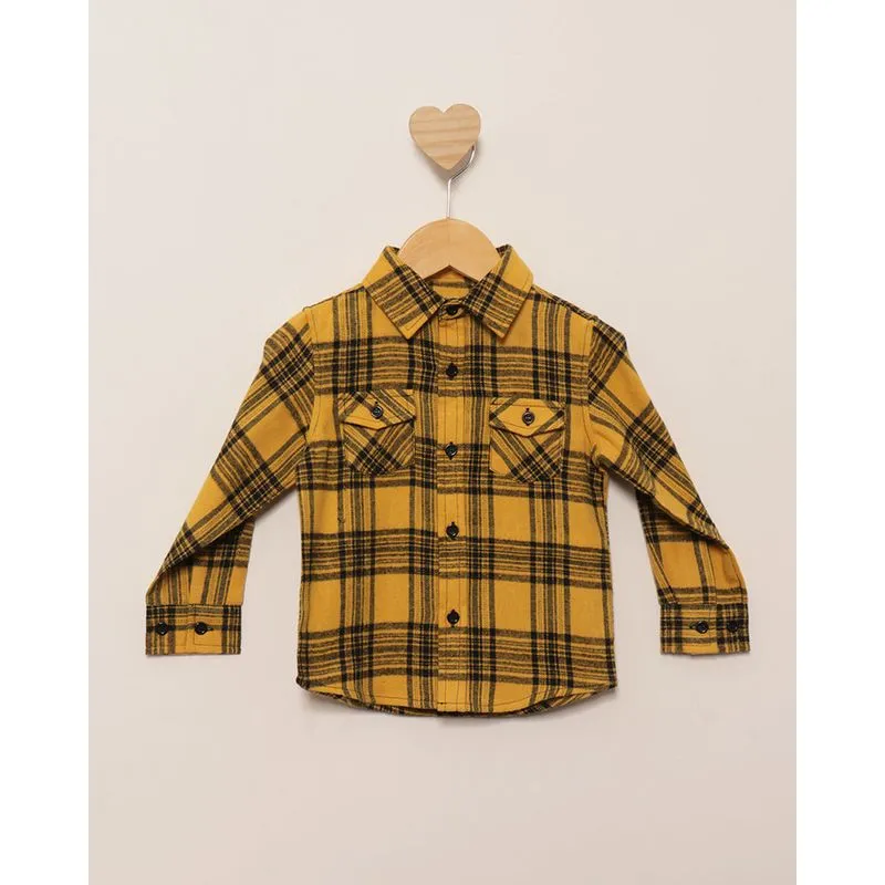 Camisa Bebê Manga Longa Flanelada Xadrez Mostarda 2