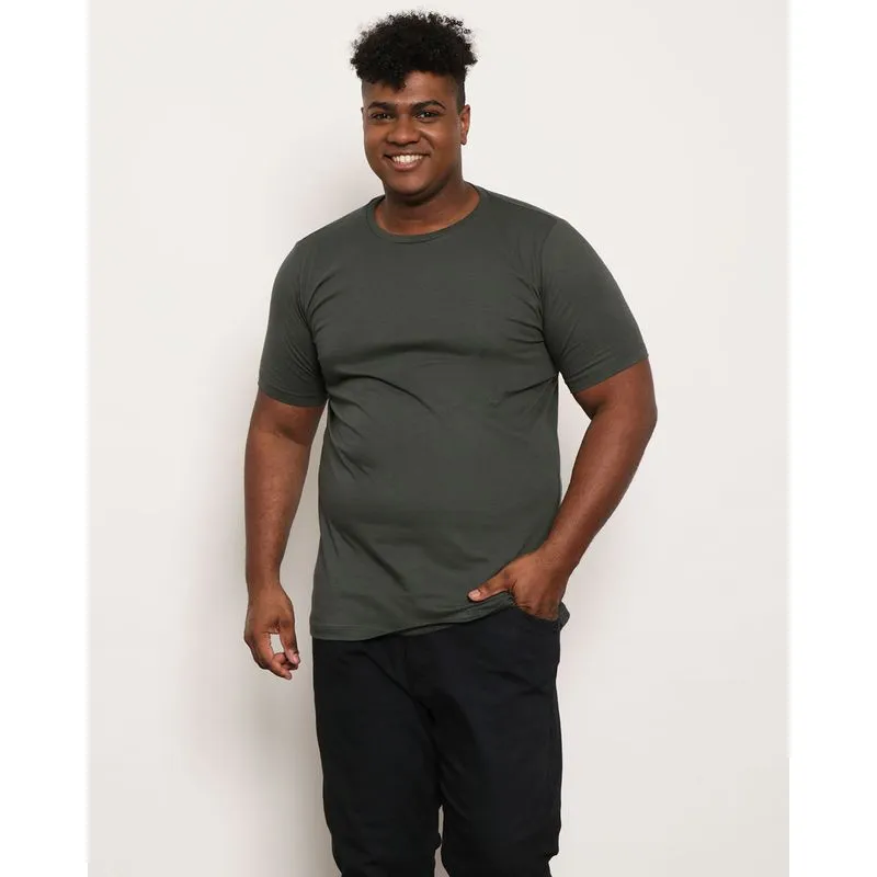 Camiseta Plus Size Masculina Manga Curta Básica Verde G1
