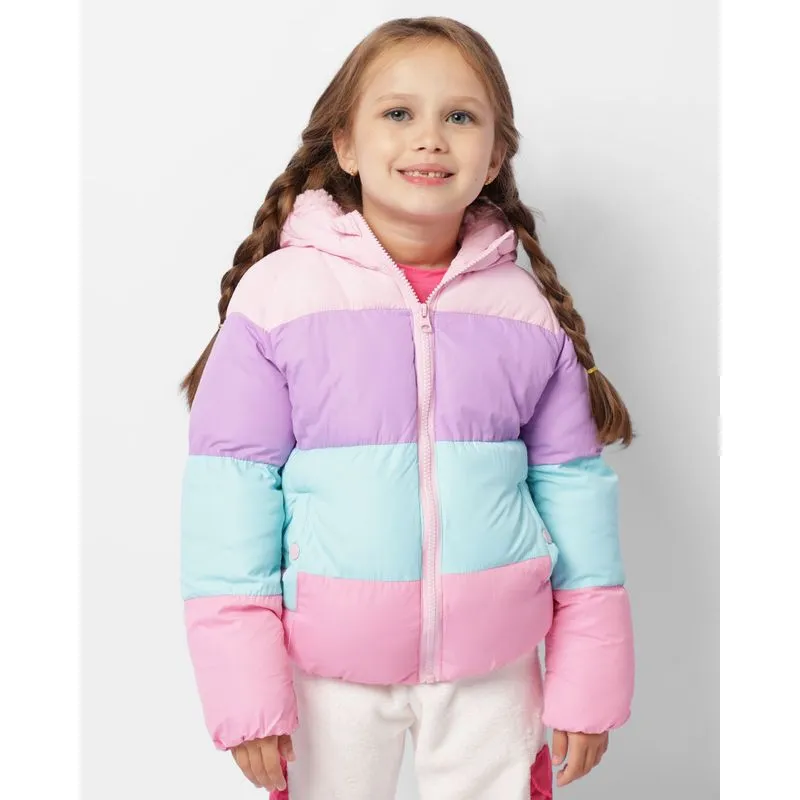 Jaqueta Infantil Puffer Peluciado Capuz Com Recortes Rosa 8