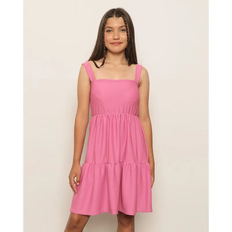 Vestido Juvenil Curto Texturizado Três Marias Rosa 12
