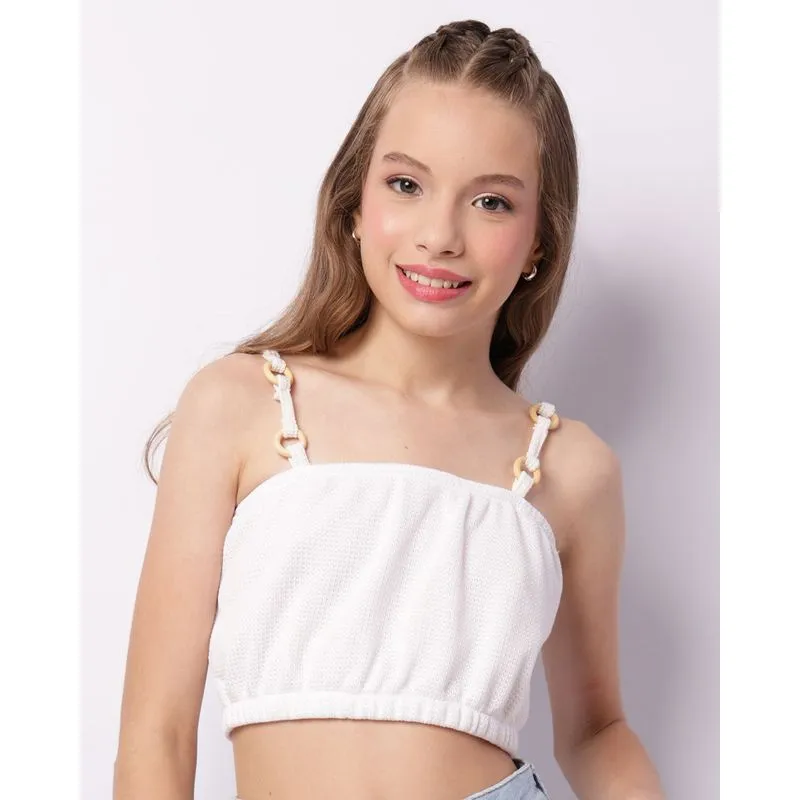 Regata Juvenil Cropped Tricô Alcinhas Off White 12