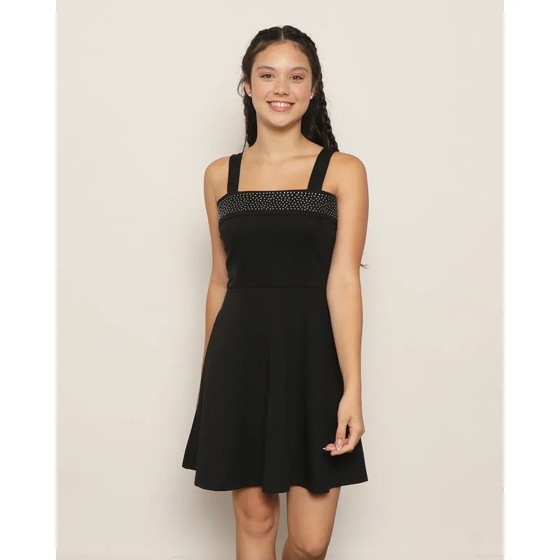 Vestido Juvenil Curto Com Babado Com Brilho Preto 16