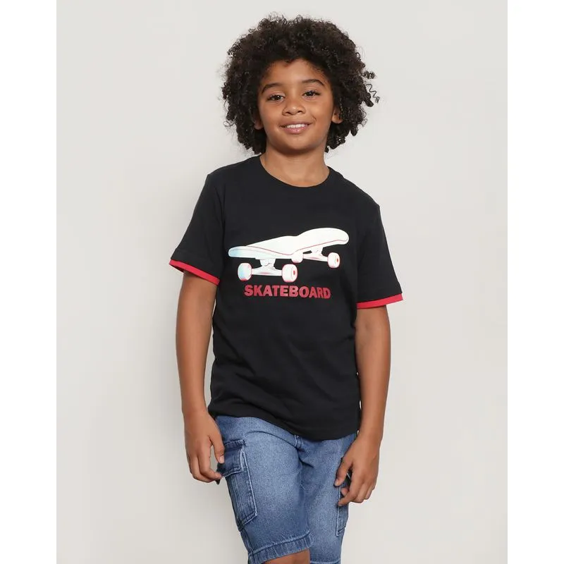 Camiseta Infantil Manga Curta Estampa Skate Preta 10