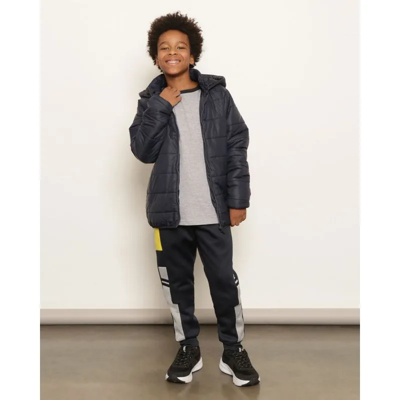 Calça Juvenil Jogger Helanca Peluciada Recortes Bolsos Com Zíper Marinho 10