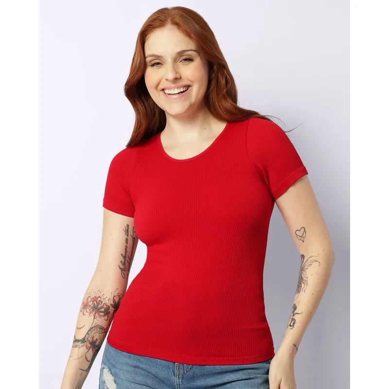 Blusa Feminina Canelada Manga Curta Vermelha G