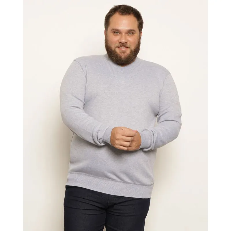 Suéter Plus Size Masculino Tricô Manga Longa Cinza G1