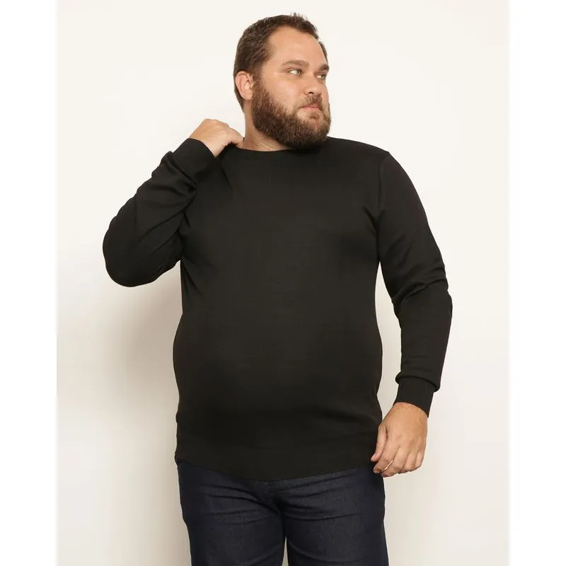 Suéter Plus Size Masculino Tricô Manga Longa Preto G4