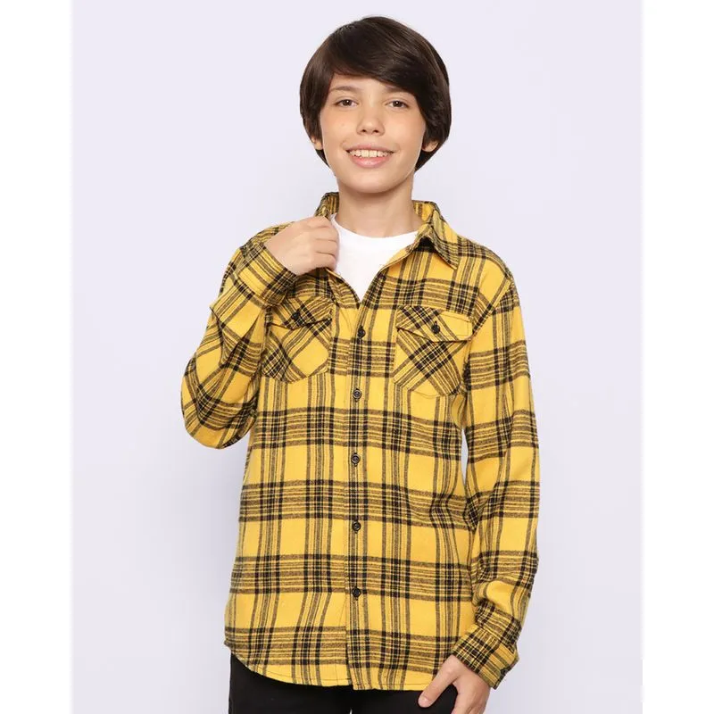 Camisa Juvenil Manga Longa Flanelada Xadrez Mostarda 10