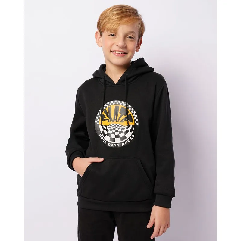Blusão Moletom Juvenil Com Capuz Estampado Preto 14