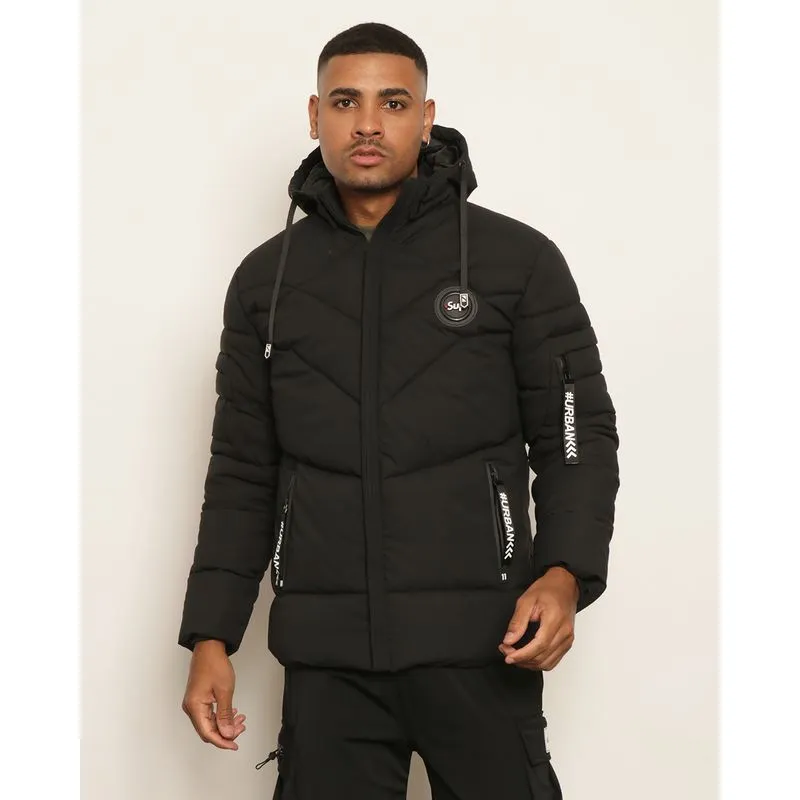 Jaqueta Masculina Puffer Com Bolsos E Recortes Preto M