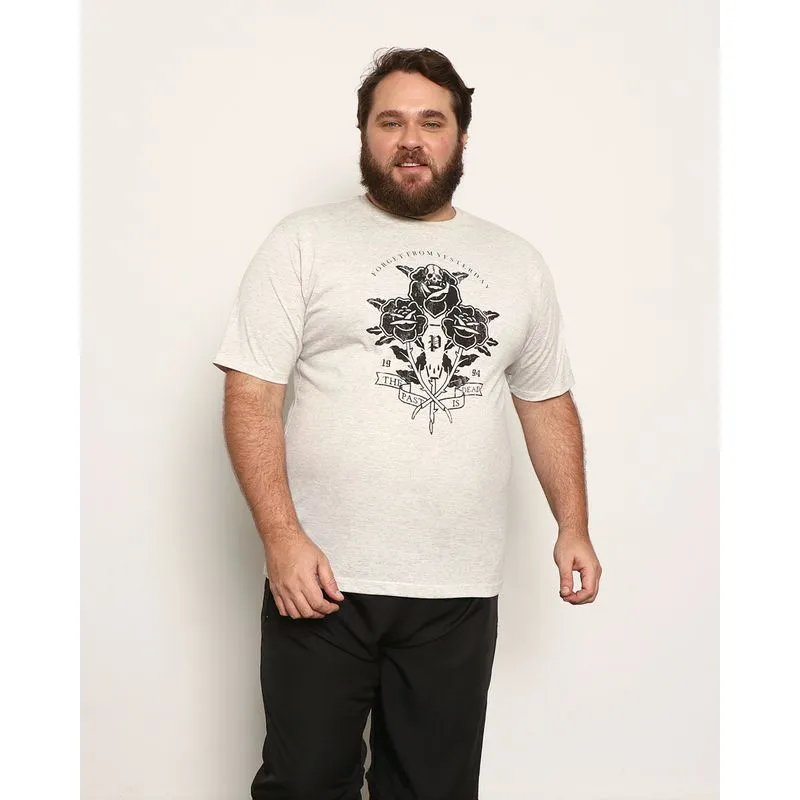 Camiseta Masculina Plus Size Manga Curta Estampa Cinza G3