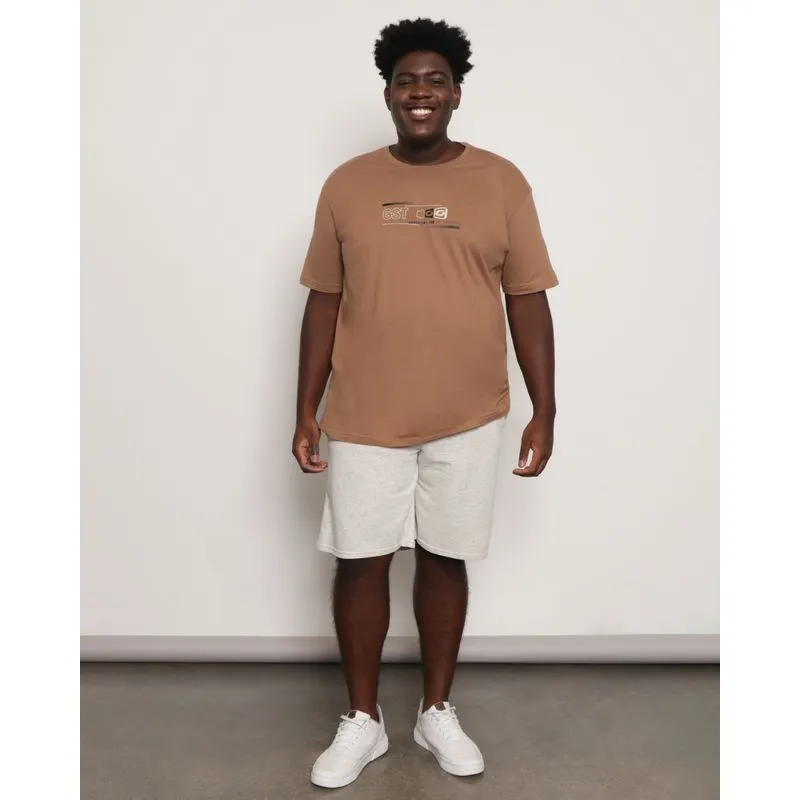 Bermuda Plus Size Masculina Moletinho Reta Com Cordão Bege G2