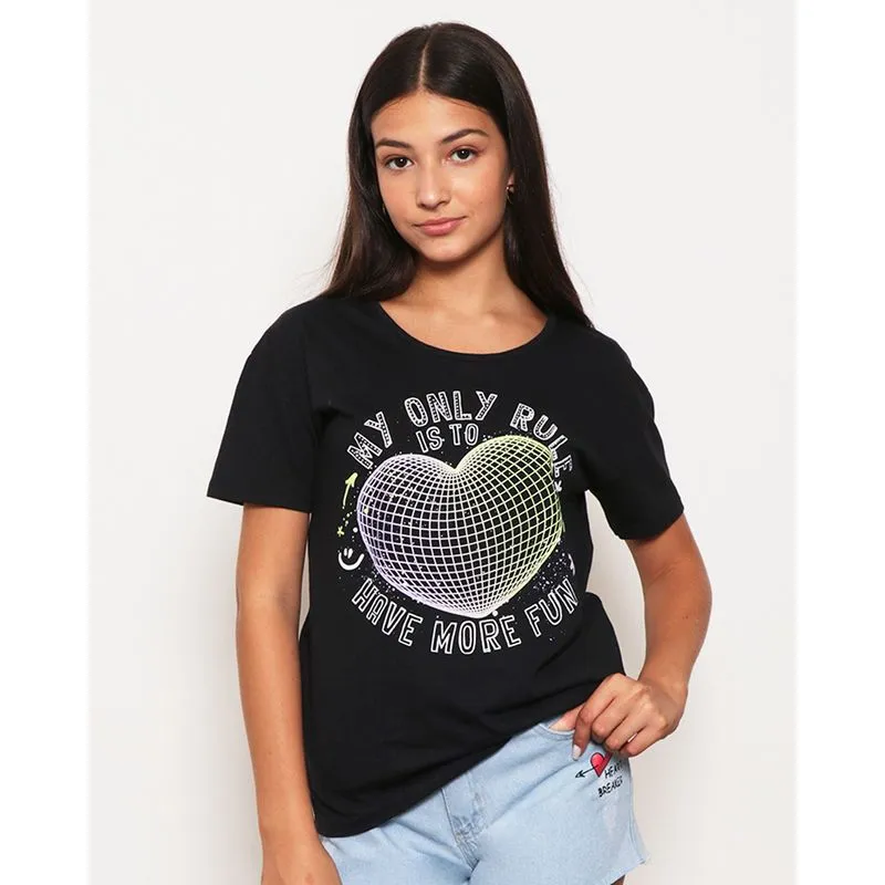 Blusa Juvenil Estampa Frontal Manga Curta Preta 10