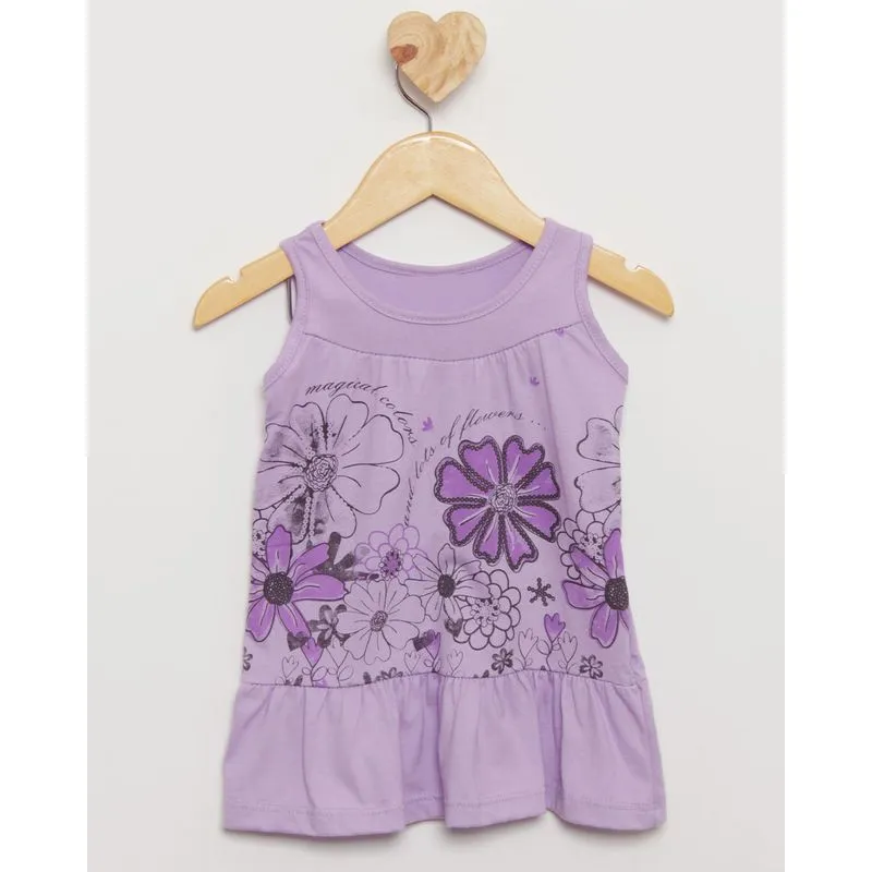 Vestido Bebê Babados Estampa Floral Lilás M