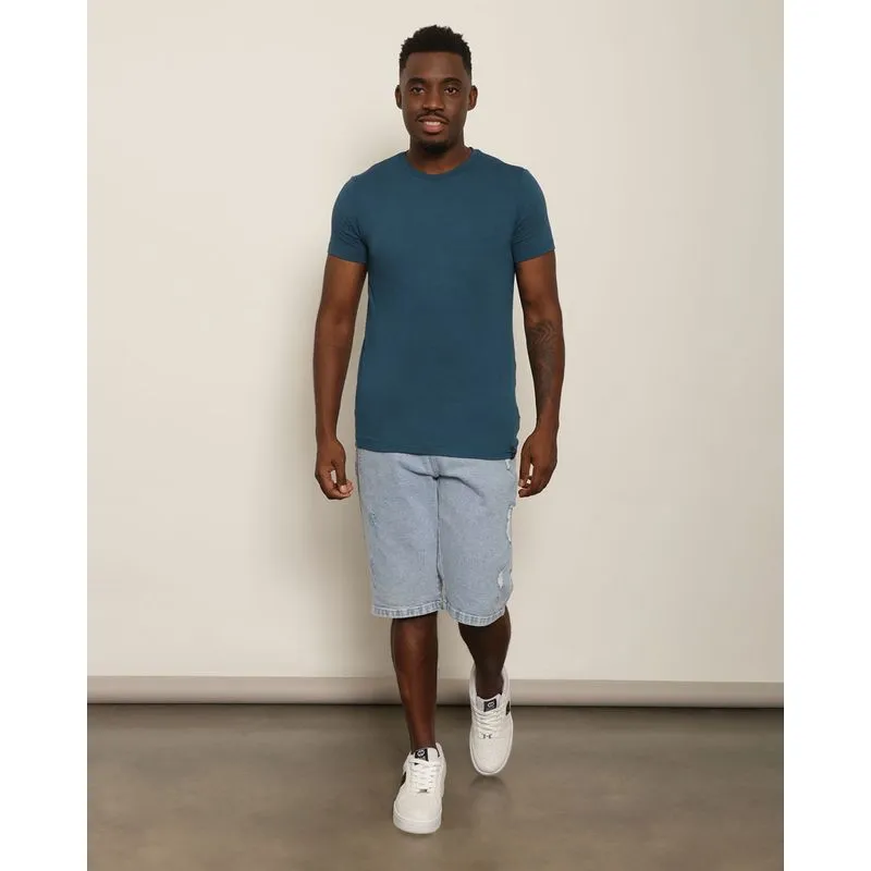 Bermuda Jeans Masculina Reta Gangster Destroyed Azul 40